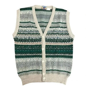 Fine Line Vintage Wool Blend  Green Sleeveless Vest Size Small